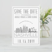 Nashville Wedding | Stilisierte Skyline Save the D Einladung (Stehend Vorderseite)