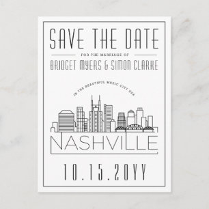 Nashville Wedding   Stilisierte Skyline Save the D Postkarte