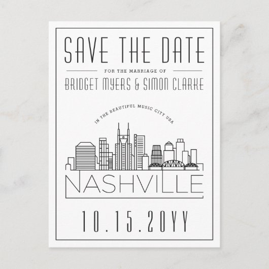 Nashville Wedding | Stilisierte Skyline Save the D Postkarte (Vorderseite)