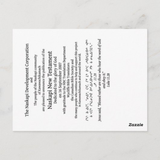 Naskapi Dedication Lesezeichen/Postkarte Postkarte (Rückseite)