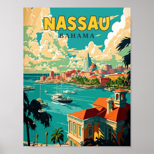 Nassau Bahama Vintage Illustration Poster (Vorne)