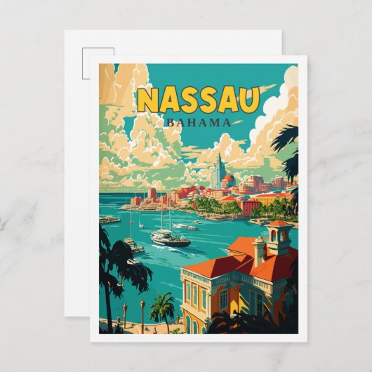 Nassau Bahama Vintage Illustration Postkarte (Vorne/Hinten)