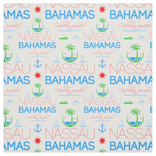 Nassau, Bahamas farbenfroher Text- und Bildmuster Stoff (Muster)