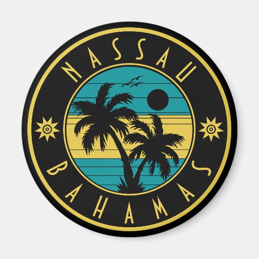 Nassau Bahamas Islands Retro Palm Trees Souvenirs Magnet (Vorne)