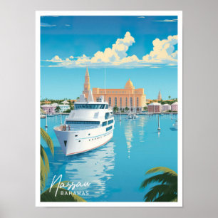 Nassau Bahamas Kunst Vintage Reiseillustration Poster
