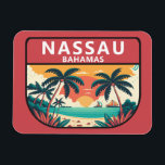 Nassau Bahamas Retro Emblem Magnet<br><div class="desc">Nassauer Vektorgrafik Design. Die Stadt ist eine beliebte Kreuzfahrtschiffhaltestelle und hat eine hügelige Landschaft. Sie ist bekannt für ihre Strände und ihre Korallenriffe,  die zum Tauchen und Schnorcheln beliebt sind.</div>