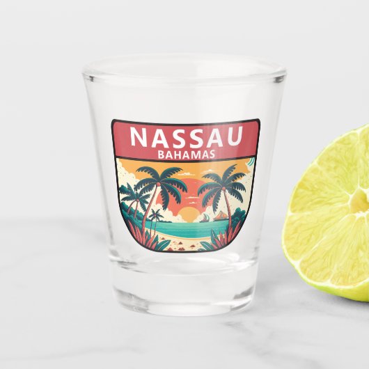 Nassau Bahamas Retro Emblem Schnapsglas (Vorderseite)