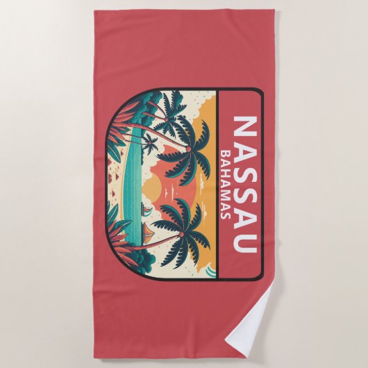 Nassau Bahamas Retro Emblem Strandtuch (Vorderseite)
