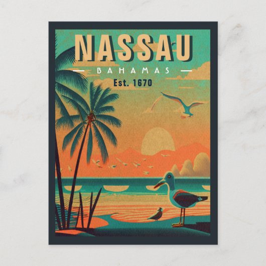 Nassau Bahamas Retro Seagull Souvenir 1950er Postkarte (Vorderseite)
