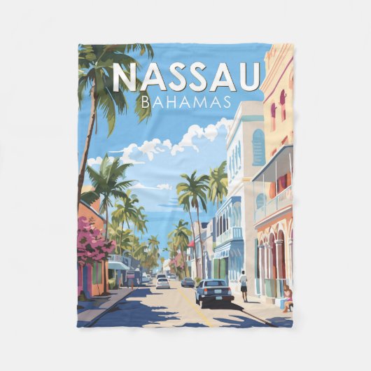 Nassau Bahamas Travel Art Vintag Fleecedecke (Vorderseite)