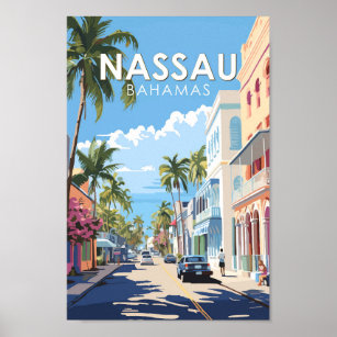 Nassau Bahamas Travel Art Vintag Poster