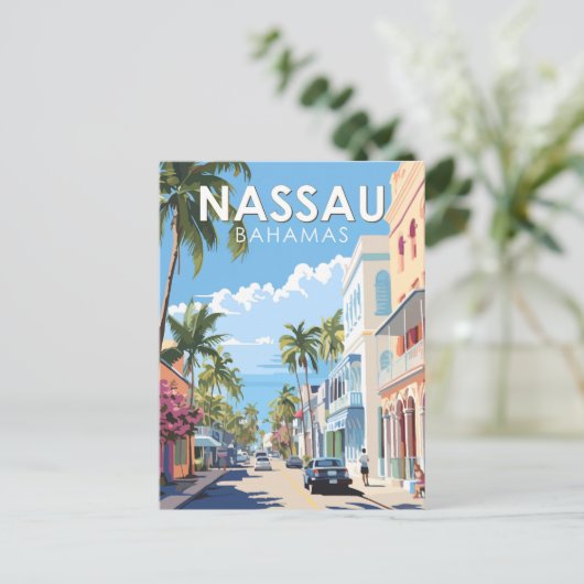 Nassau Bahamas Travel Art Vintag Postkarte (Stehend Vorderseite)