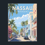 Nassau Bahamas Travel Art Vintag Postkarte<br><div class="desc">Nassau Retro Vektor Reise Design. Es liegt auf der Insel New Providence,  mit der benachbarten Paradise Island,  die über die Hafenbrücken von Nassau erreichbar ist.</div>