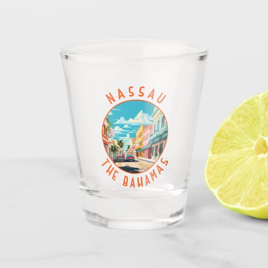 Nassau Bahamas Travel Art Vintag Schnapsglas (Vorderseite)