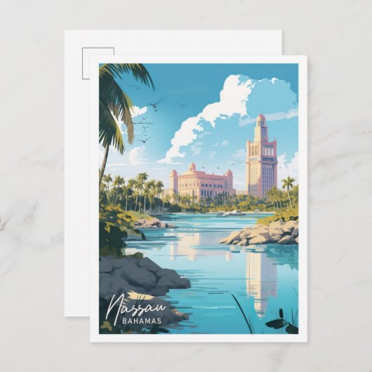 Nassau Bahamas Travel Place Illustration Postkarte (Vorne/Hinten)