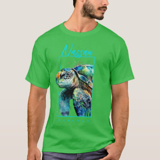 Nassau Bahamas Watercolor Sea Turtle Portrait T-Shirt