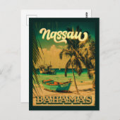 Nassau Palm Tree Bahamas Vintag Souvenirs 80er Postkarte (Vorne/Hinten)