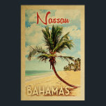 Nassau Palm Tree Vintage Travel Poster<br><div class="desc">Ein einzigartiges Retrodesign aus der Mitte des Jahrhunderts im Stil eines Vintage-Reiseplakats. Es verfügt über eine geschwungene Palme am Sandstrand mit Ozean unter einem blauen bewölkten Himmel.</div>