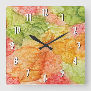 Nasse Blätter des Herbstes Quadratische Wanduhr