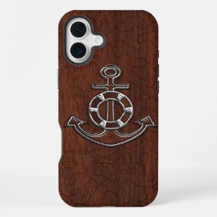 Nasses nautisches Mahagoni-Anker-Stahl iPhone 16 Plus Hülle