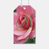 Nasses rosa Rosen-Monogramm Geschenkanhänger (Vorderseite)