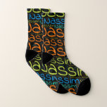 Nassim Socken<br><div class="desc">Nassim. Show and wear this popular beautiful male first name designed as colorful wordcloud made of horizontal and vertical cursive hand lettering typography in different sizes and adorable fresh colors. Wear your positive french name or show the world whom you love or adore. Merch with this soft text artwork is...</div>