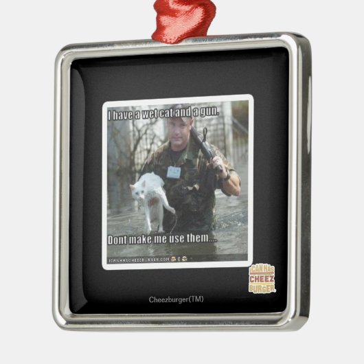 Nasskatze und Gewehr Silbernes Ornament (Links)