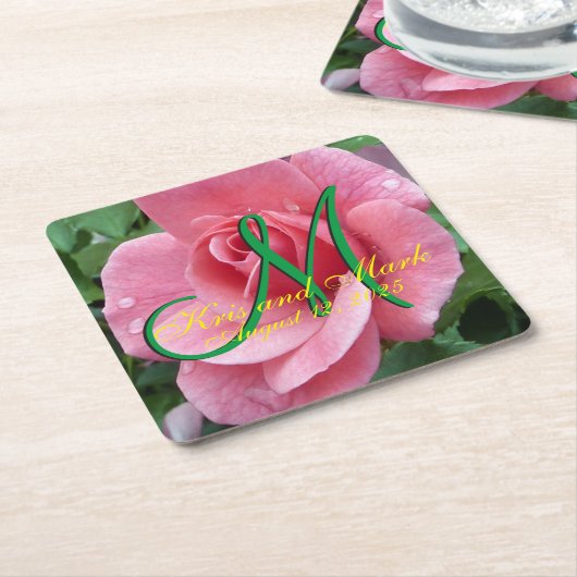 Nassrosa Monogramm Rechteckiger Pappuntersetzer (angewinkelt)