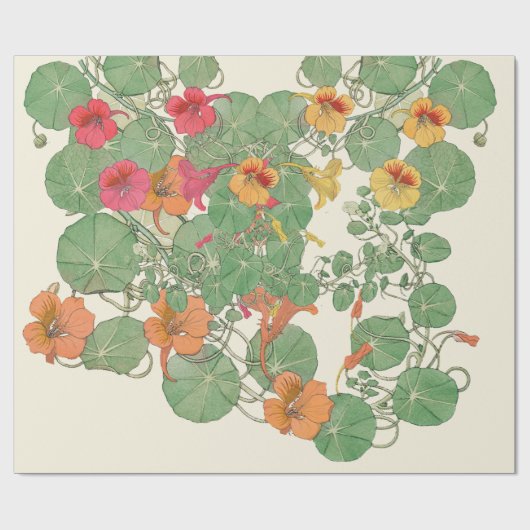 Nasturtien | Antique Lithograph 1896 Wrapping Pap Geschenkpapier (Flach)
