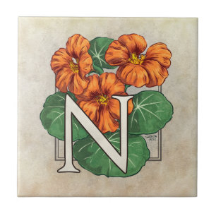 Nasturtien Blume Floral Monogramm Fliese