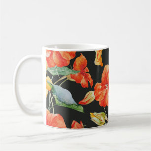 Nasturtium Orange: Dunkles Watercolor-Muster. Kaffeetasse