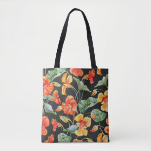 Nasturtium Orange: Dunkles Watercolor-Muster. Tasche