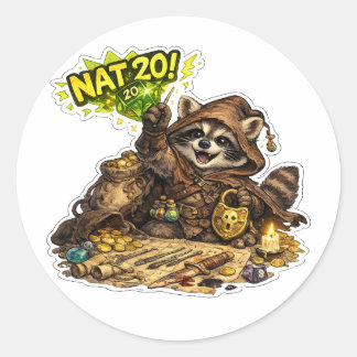 Nat 20 Würfel hortender Waschbär RPG Aufkleber