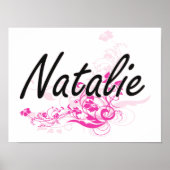 Natalie Artistic Name Design mit Blume Poster (Vorne)