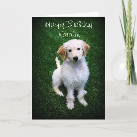Natalie Happy Birthday Golden Doodle Welpe Karte (Vorderseite)