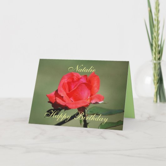 Natalie Happy Birthday Scarlet Rose Card Karte (Vorderseite)