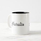 Natalie klassischer Retro Namensentwurf Zweifarbige Tasse (Vorderseite Links)