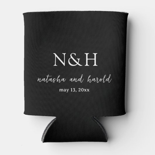 Natasha Black Monogram Modern Wedding Dosenkühler (Vorderseite)