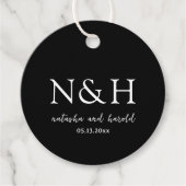 Natasha Black Monogram Modern Wedding Geschenkanhänger (Vorderseite)