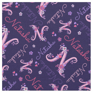 Natasha Buchstabe- Nmonogrammherz-Blumengewebe Stoff