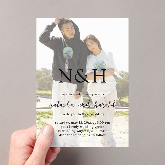 Natasha Foto Monogram Modern Wedding Acryleinladungen (Insitu (Handheld))