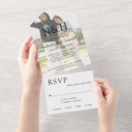 Natasha Foto Monogram Modern Wedding All In One Einladung