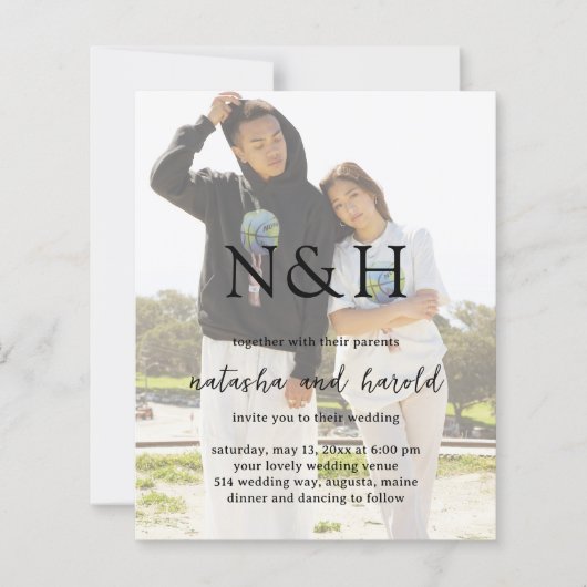 Natasha Foto Monogram Modern Wedding Einladung (Vorderseite)