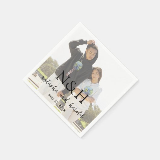 Natasha Foto Monogram Modern Wedding Serviette (Ecke)