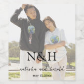 Natasha Foto Monogram Modern Wedding Weinetikett (Einzelnes Label)