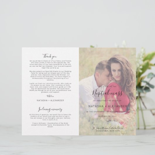 Natasha Katholic Wedding Mass Zeremony Program (Stehend Vorderseite)