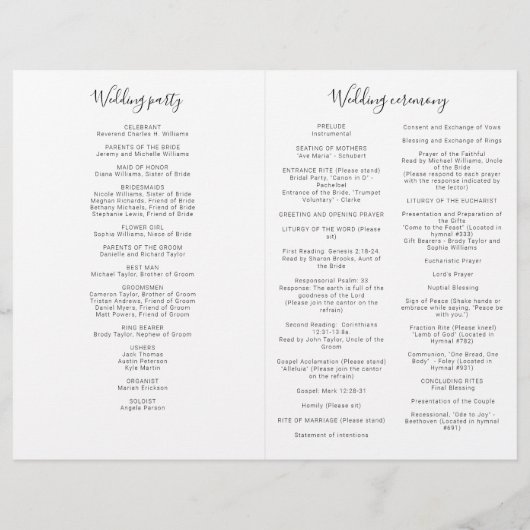 Natasha Katholic Wedding Mass Zeremony Program (Rückseite)