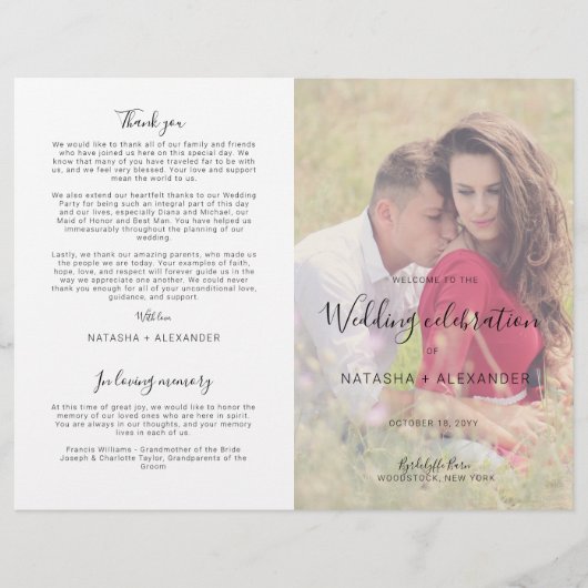 Natasha Modern Foto Wedding Zeremony Program (Vorderseite)