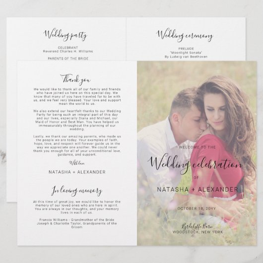 Natasha Modern Foto Wedding Zeremony Program (Vorne/Hinten)