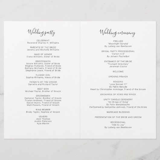 Natasha Modern Foto Wedding Zeremony Program (Rückseite)